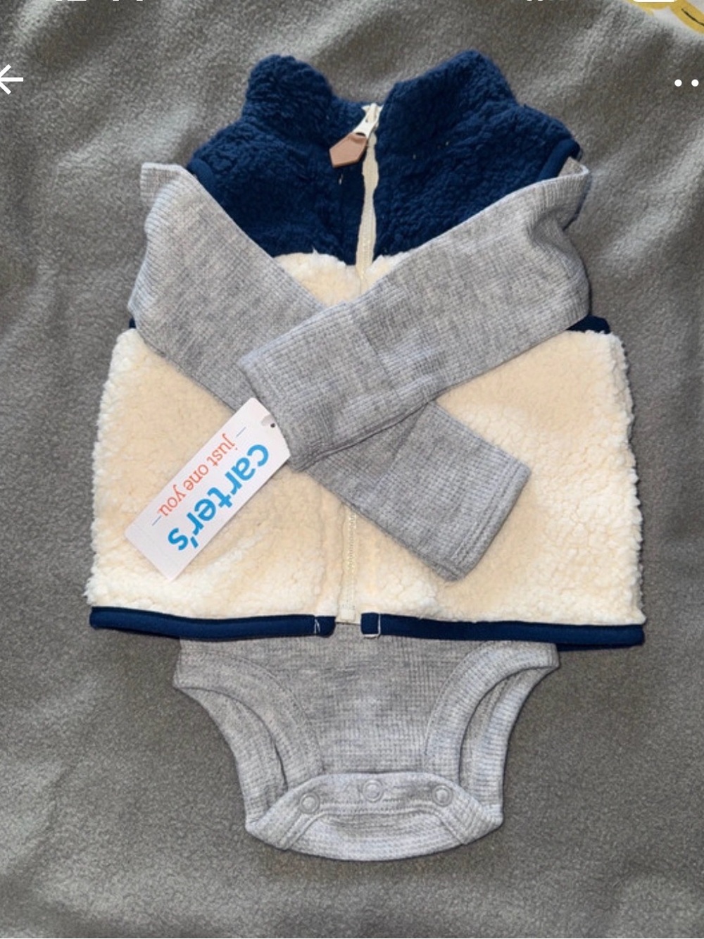 Carter's Navy, Cream & Gray Sherpa Vest Bodysuit